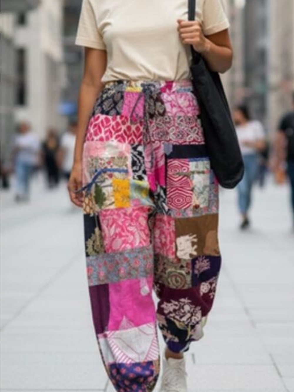 Boho Patchwork Wide-Leg jogger Pants - Multicolor..rayon/